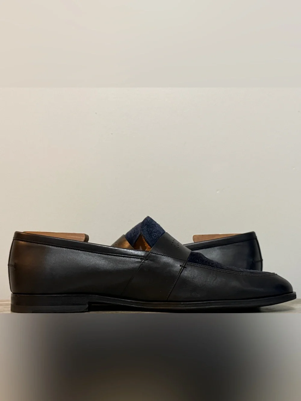 Bally Men's Calf Leather / Suede Penny Loafers Black / Blue MSRP $925 Sz 9.5 US